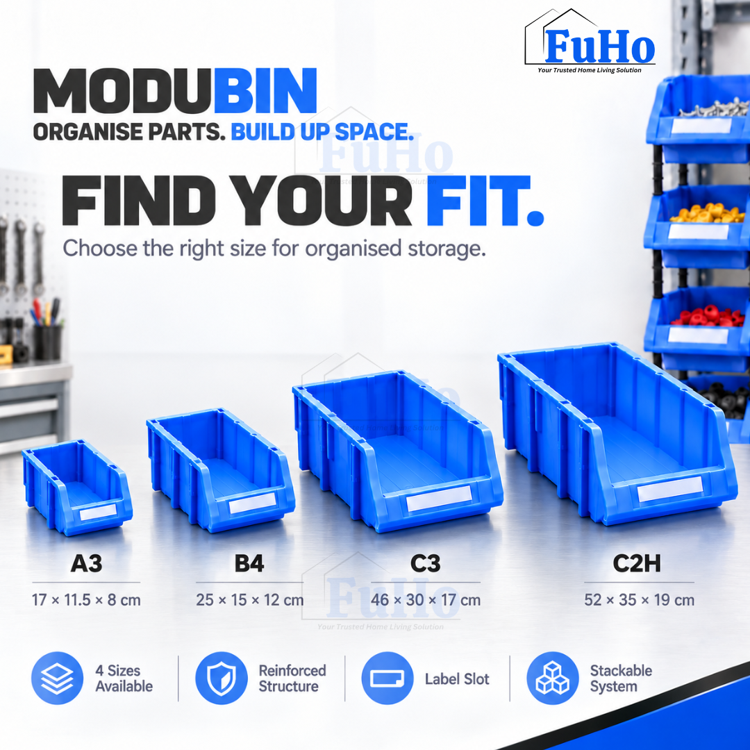 Fuho ModuBin Stackable Open-Front Storage Bin, Heavy-Duty Plastic
