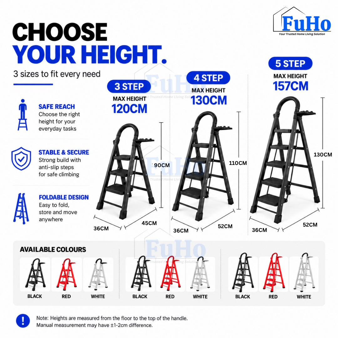 Fuho StepGuard Foldable Step Ladder with Handrail (3, 4, 5 Steps)