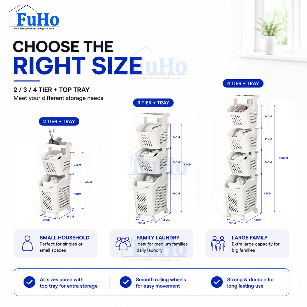 FuHo SortPro Laundry Cart | Collapsible Storage Trolley | Clothes Rack | Clothes Trolley | Laundry Basket (TL0055)