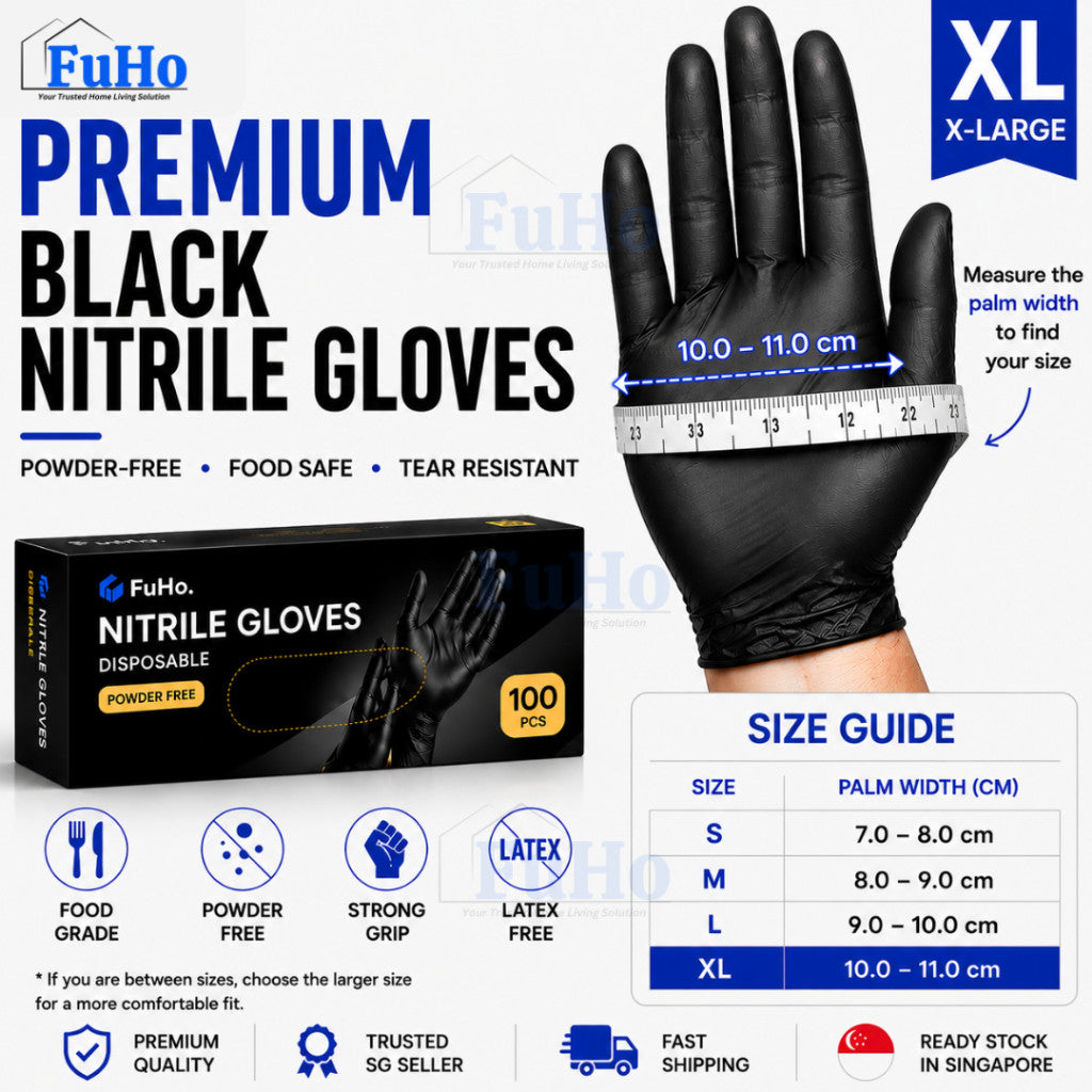 Fuho Black Nitrile Gloves | Disposable Gloves | Black Gloves | Food Grade Gloves (HL0343)