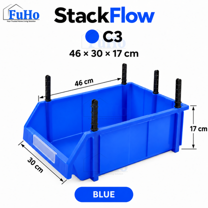 Fuho ModuBin Stackable Open-Front Storage Bin, Heavy-Duty Plastic