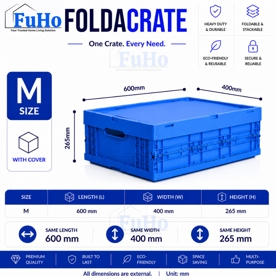 🇸🇬READY STOCK🇸🇬 FuHo Heavy Duty Collapsible Stackable Box | Industrial Box | Warehouse Box | Blue Crate (IND0001)