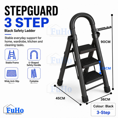 Fuho StepGuard Foldable Step Ladder with Handrail (3, 4, 5 Steps)