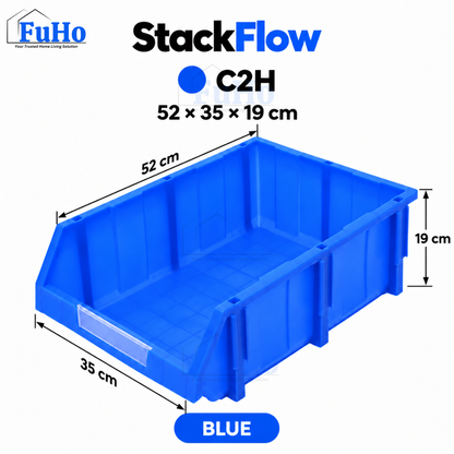 Fuho ModuBin Stackable Open-Front Storage Bin, Heavy-Duty Plastic