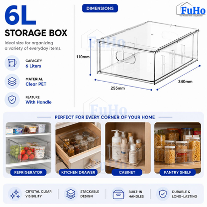 Fuho Fridge Storage Box Organiser with Handle (3L, 6L, 9L)