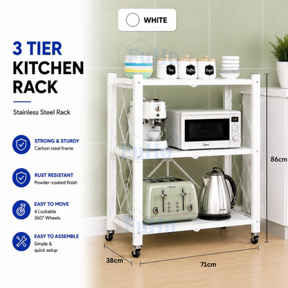 Fuho Rolling Kitchen Storage Rack with Adjustable Shelves (2 to 5 Tier)