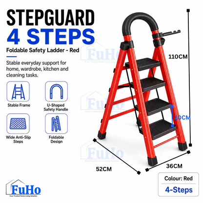 Fuho StepGuard Foldable Step Ladder with Handrail (3, 4, 5 Steps)