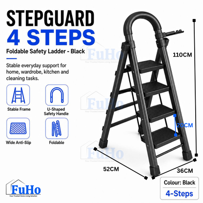 Fuho StepGuard Foldable Step Ladder with Handrail (3, 4, 5 Steps)
