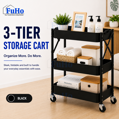 🇸🇬READY STOCK🇸🇬 FuHo Kitchen Foldable Storage Trolley Rack | 3 Level Storage Trolley | Kitchen Racks (HL0225)