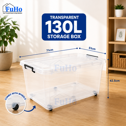 Fuho Transparent Storage Box With Wheel | Plastic Container | Stackable Box | Storage Box (HL0005)
