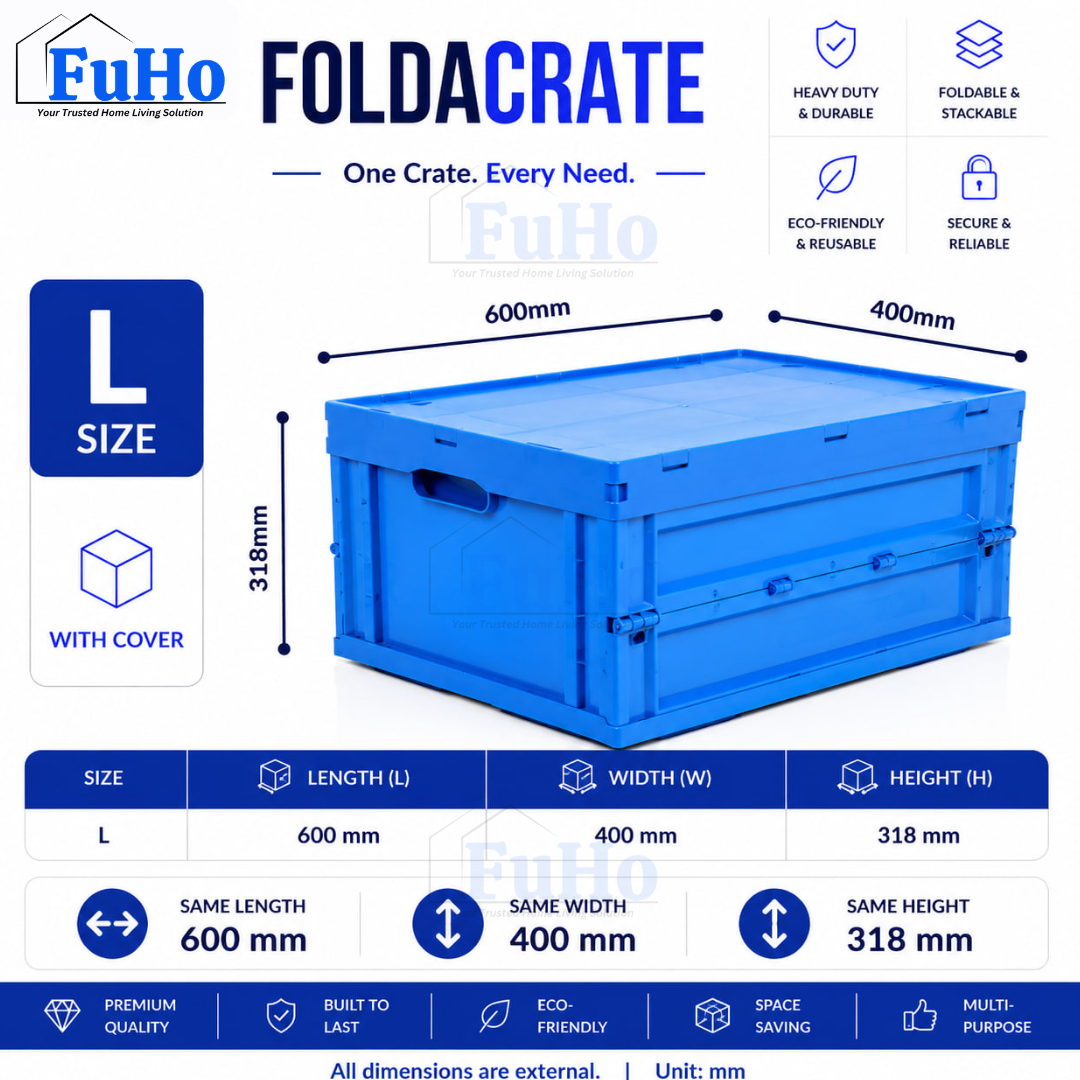 🇸🇬READY STOCK🇸🇬 FuHo Heavy Duty Collapsible Stackable Box | Industrial Box | Warehouse Box | Blue Crate (IND0001)