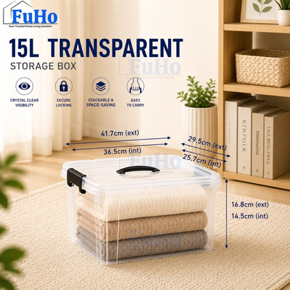 🔥(LOWEST PRICE) Fuho Transparent Storage Box | Plastic Container | Stackable Box (HL001)