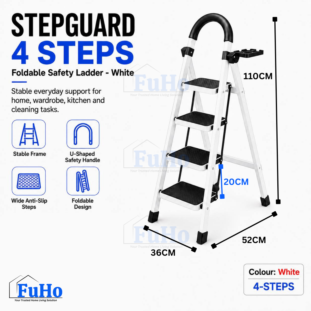 Fuho StepGuard Foldable Step Ladder with Handrail (3, 4, 5 Steps)