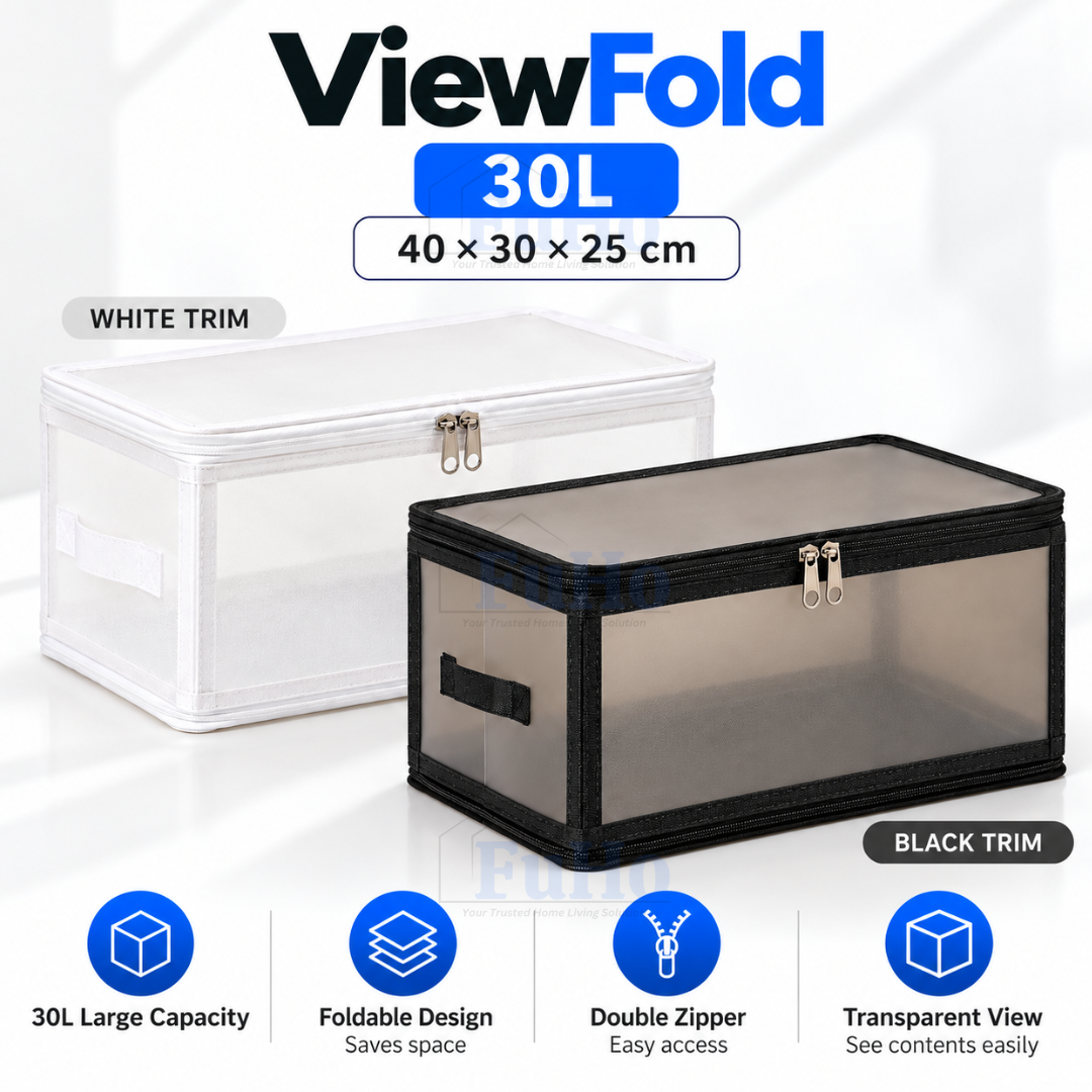 Fuho ViewFold Linen Storage Box with Handles, Foldable (6.7L to 47L)