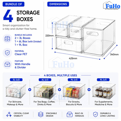 Fuho Fridge Storage Box Organiser with Handle (3L, 6L, 9L)