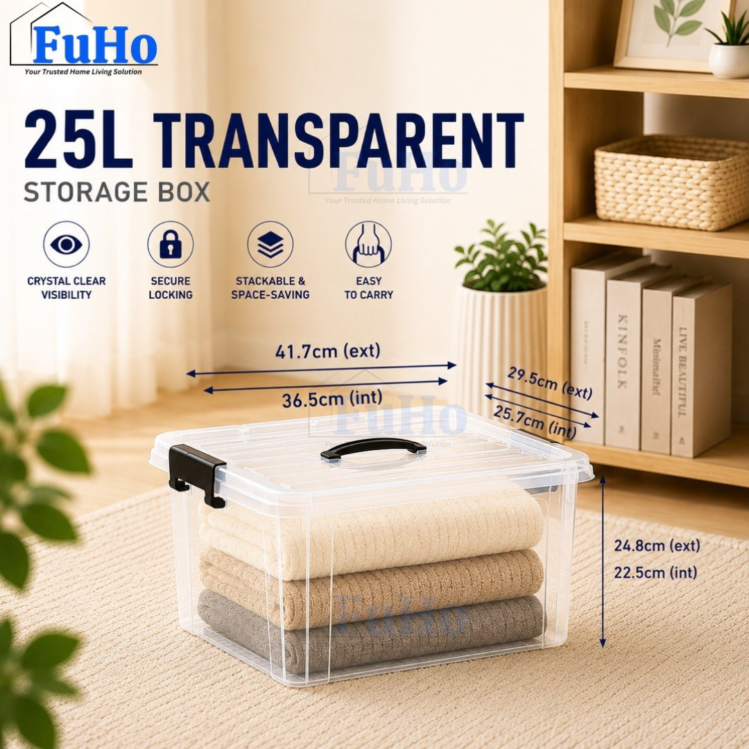 🔥(LOWEST PRICE) Fuho Transparent Storage Box | Plastic Container | Stackable Box (HL001)