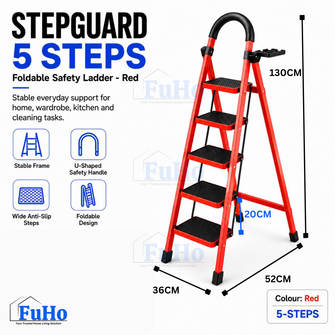 Fuho StepGuard Foldable Step Ladder with Handrail (3, 4, 5 Steps)