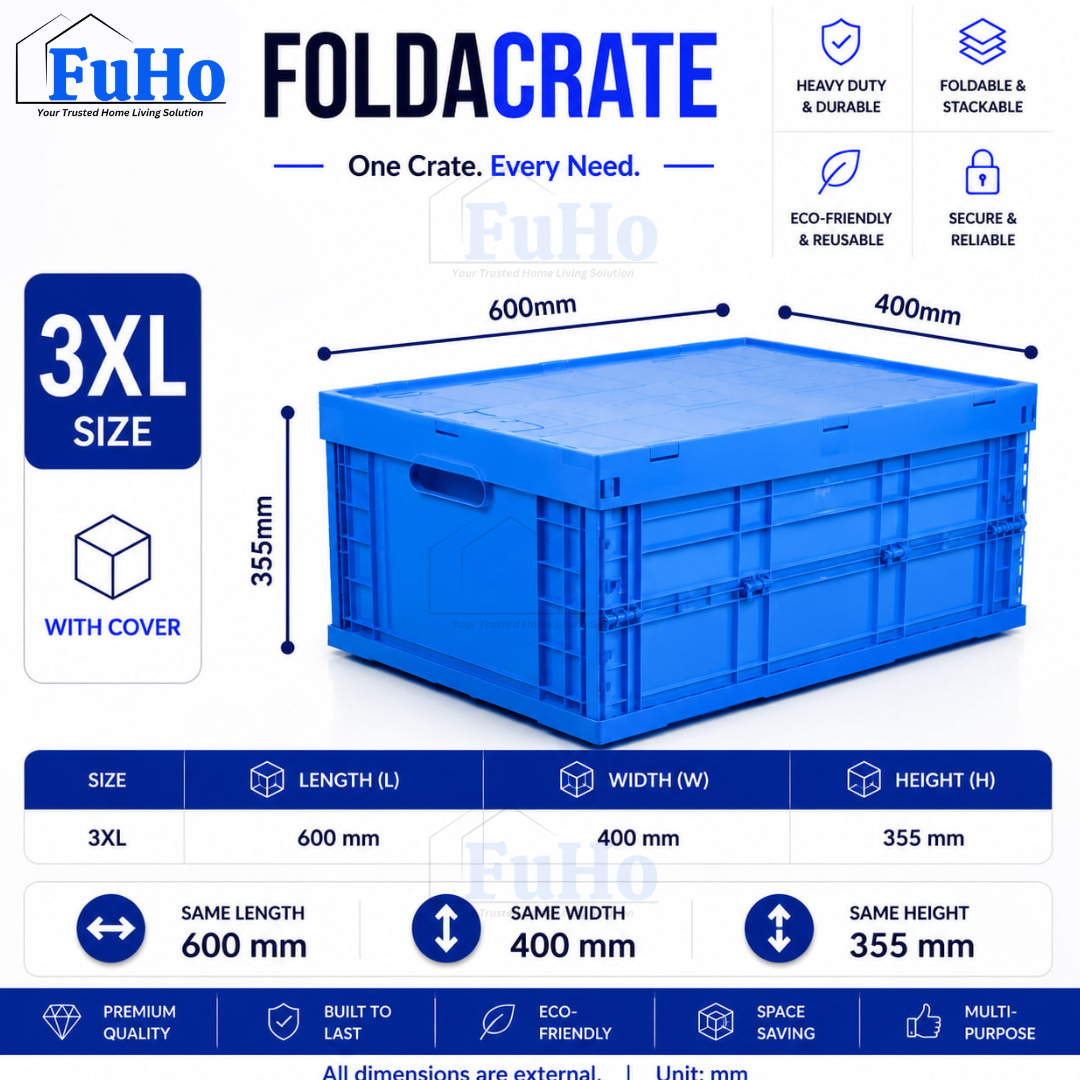 🇸🇬READY STOCK🇸🇬 FuHo Heavy Duty Collapsible Stackable Box | Industrial Box | Warehouse Box | Blue Crate (IND0001)