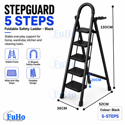 Fuho StepGuard Foldable Step Ladder with Handrail (3, 4, 5 Steps)