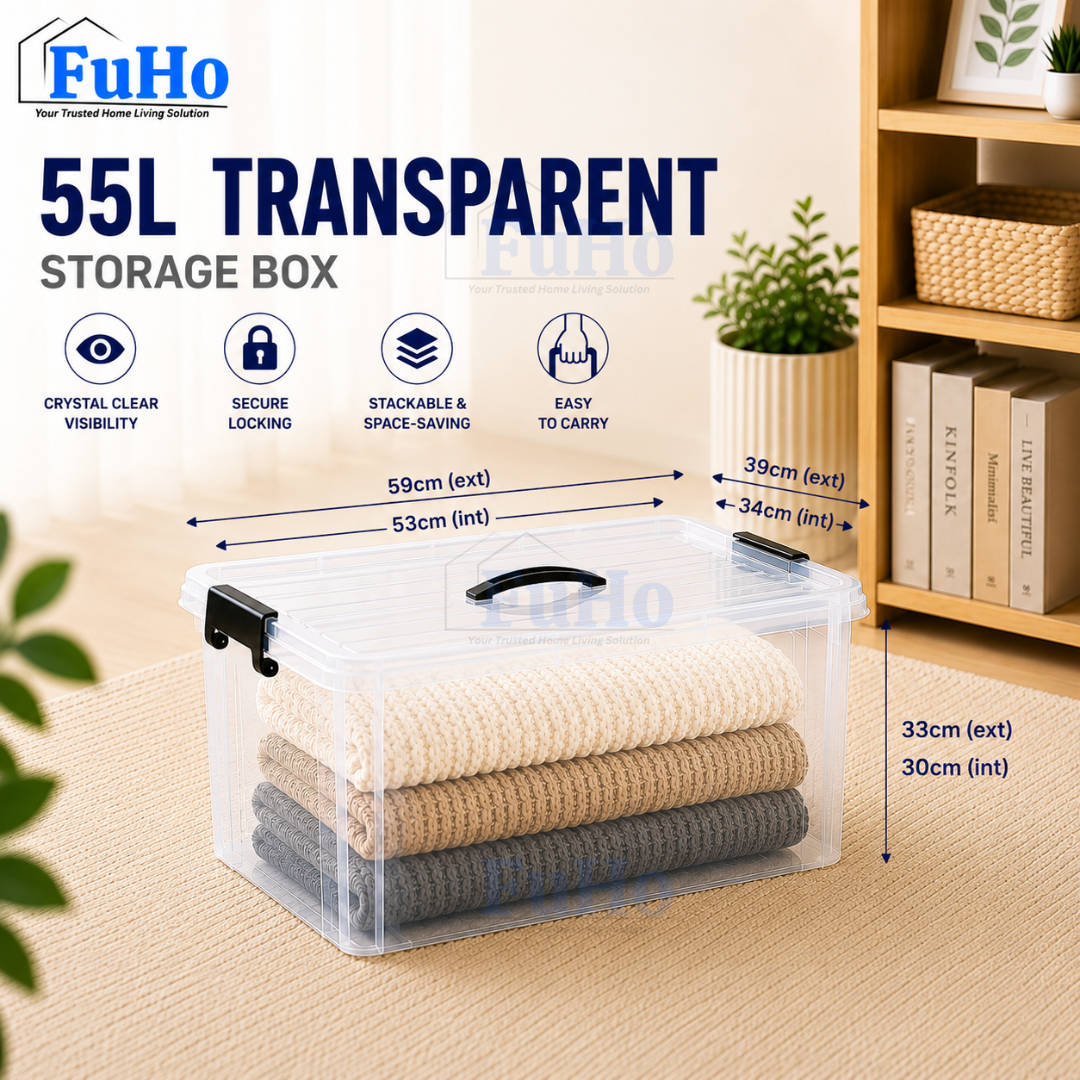 🔥(LOWEST PRICE) Fuho Transparent Storage Box | Plastic Container | Stackable Box (HL001)