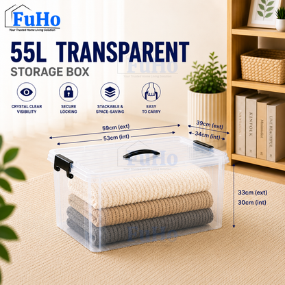 🔥(LOWEST PRICE) Fuho Transparent Storage Box | Plastic Container | Stackable Box (HL001)