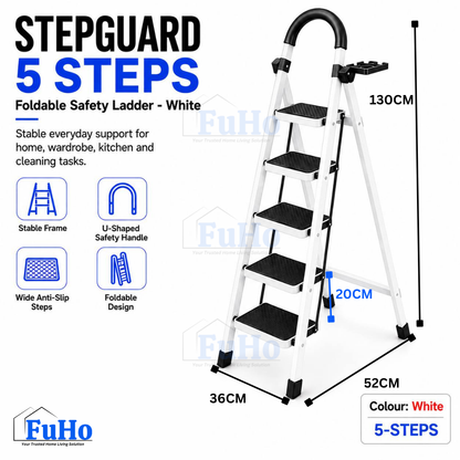 Fuho StepGuard Foldable Step Ladder with Handrail (3, 4, 5 Steps)