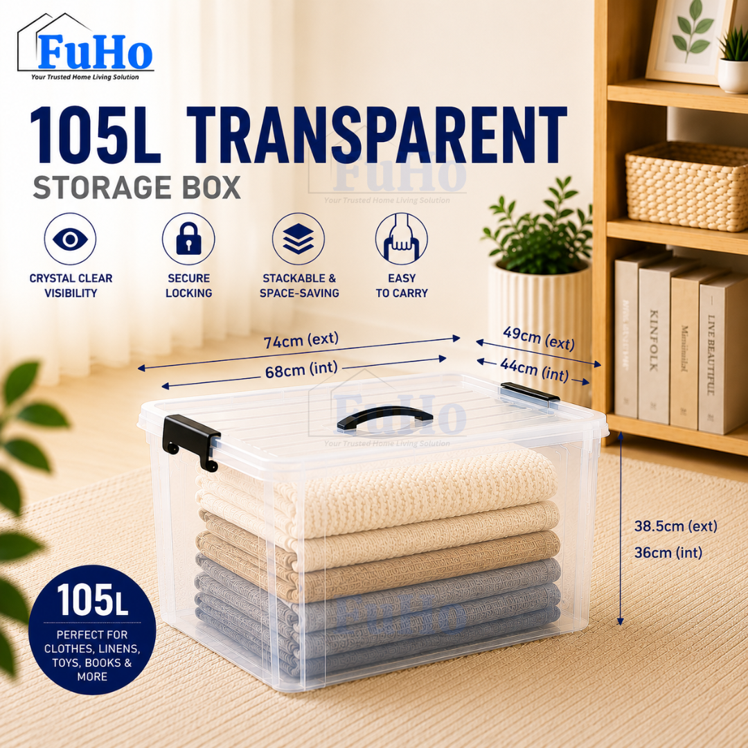 🔥(LOWEST PRICE) Fuho Transparent Storage Box | Plastic Container | Stackable Box (HL001)