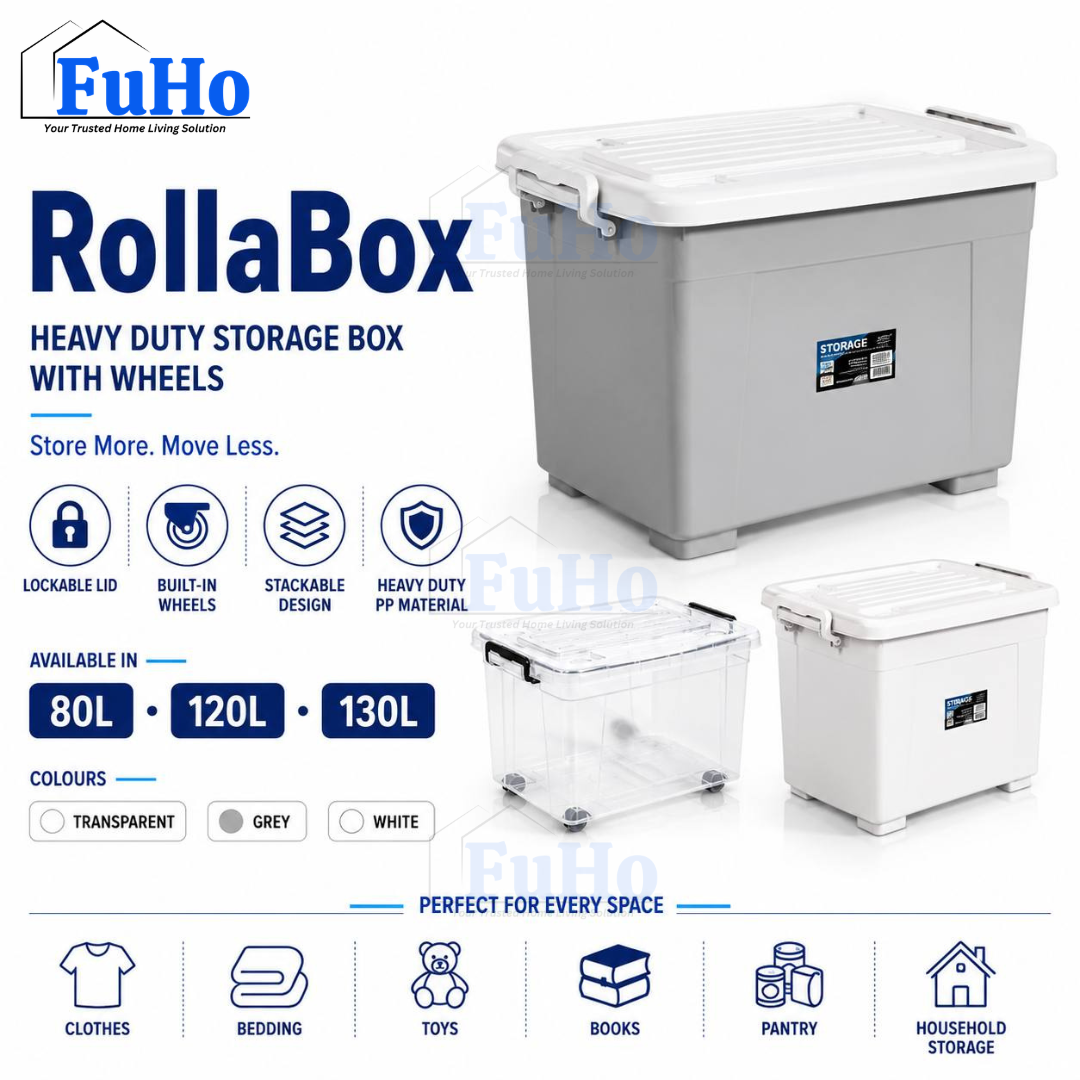 Fuho Transparent Storage Box With Wheel | Plastic Container | Stackable Box | Storage Box (HL0005)