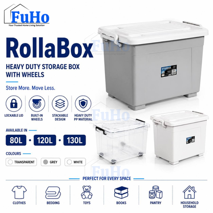 Fuho Transparent Storage Box With Wheel | Plastic Container | Stackable Box | Storage Box (HL0005)