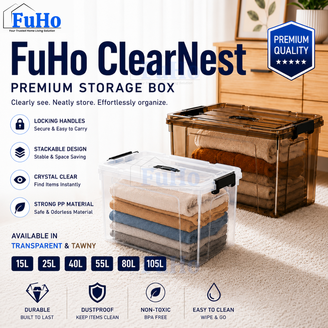 🔥(LOWEST PRICE) Fuho Transparent Storage Box | Plastic Container | Stackable Box (HL001)