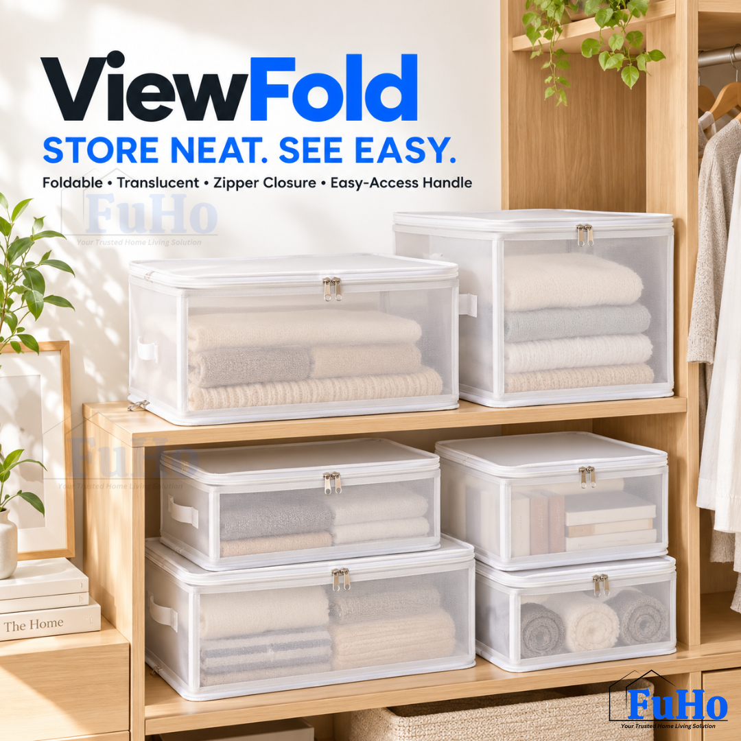 Fuho ViewFold Linen Storage Box with Handles, Foldable (6.7L to 47L)