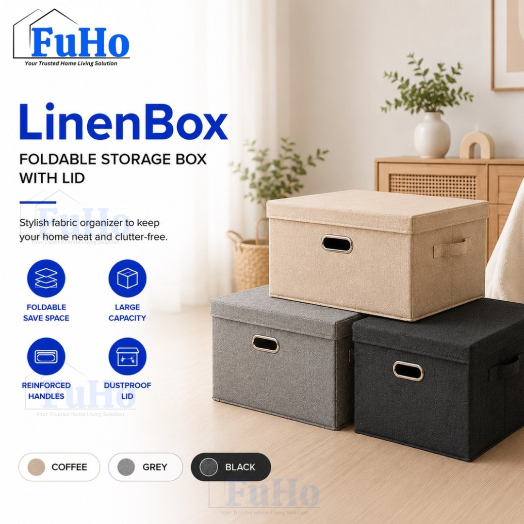 🇸🇬READY STOCK🇸🇬 FuHo Foldable Cotton Linen Storage Box | Storage Box | Collapsible Storage Box | (HL0257)