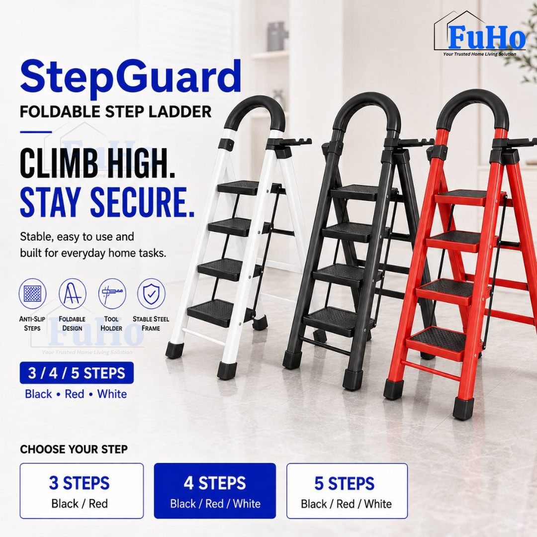 Fuho StepGuard Foldable Step Ladder with Handrail (3, 4, 5 Steps)