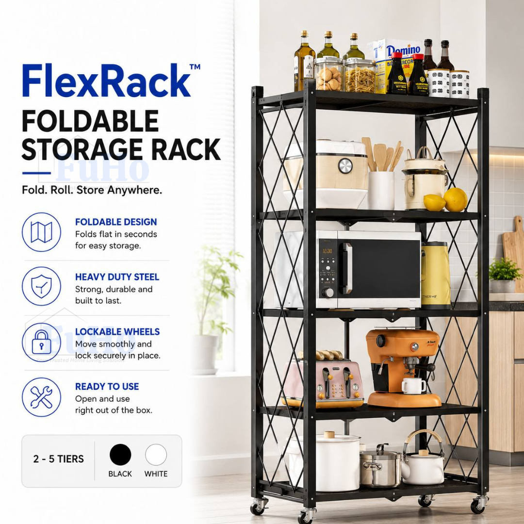 🇸🇬READY STOCK🇸🇬 FuHo Foldable Kitchen Storage Rack With Wheels | Kitchen Shelves | Kitchen Cabinet (KIT0062)