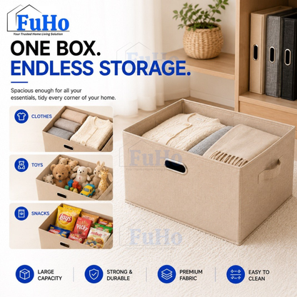 🇸🇬READY STOCK🇸🇬 FuHo Foldable Cotton Linen Storage Box | Storage Box | Collapsible Storage Box | (HL0257)
