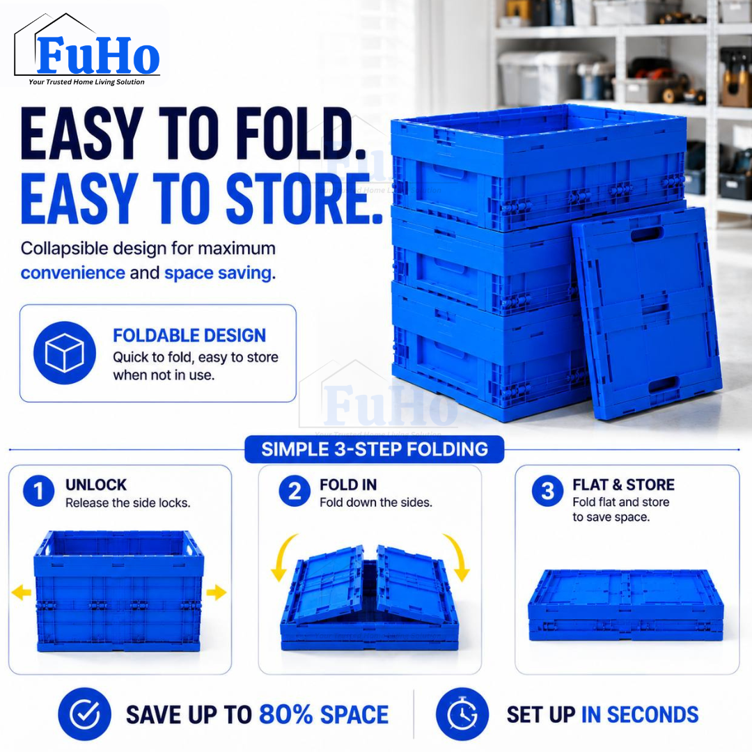 🇸🇬READY STOCK🇸🇬 FuHo Heavy Duty Collapsible Stackable Box | Industrial Box | Warehouse Box | Blue Crate (IND0001)