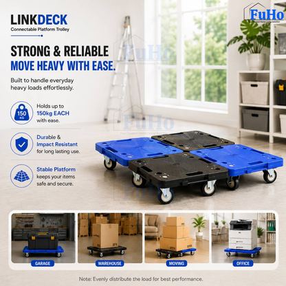 Fuho Industrial Lightweight Flat Trolley (Black, Blue)