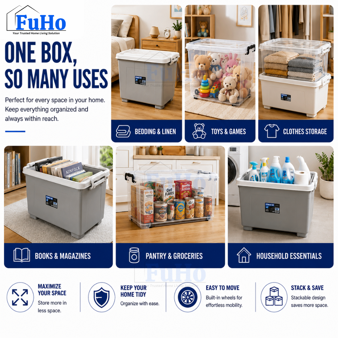 Fuho Transparent Storage Box With Wheel | Plastic Container | Stackable Box | Storage Box (HL0005)