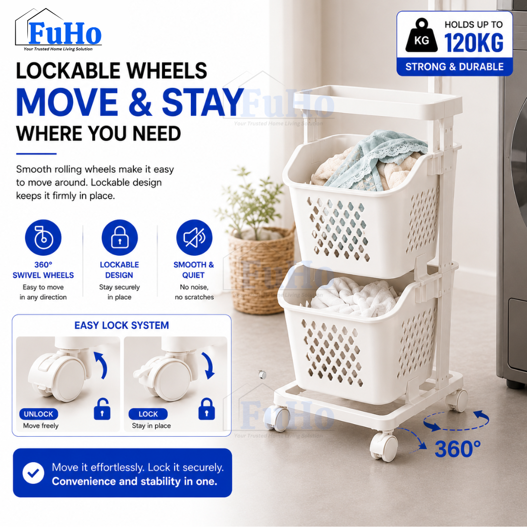 FuHo SortPro Laundry Cart | Collapsible Storage Trolley | Clothes Rack | Clothes Trolley | Laundry Basket (TL0055)