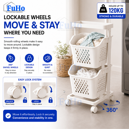 FuHo SortPro Laundry Cart | Collapsible Storage Trolley | Clothes Rack | Clothes Trolley | Laundry Basket (TL0055)