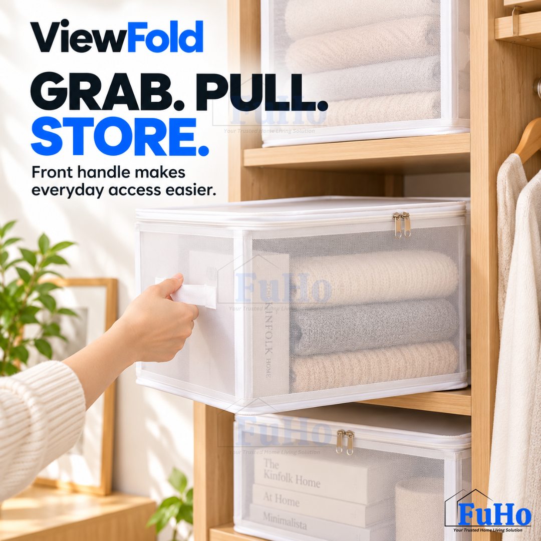 Fuho ViewFold Linen Storage Box with Handles, Foldable (6.7L to 47L)