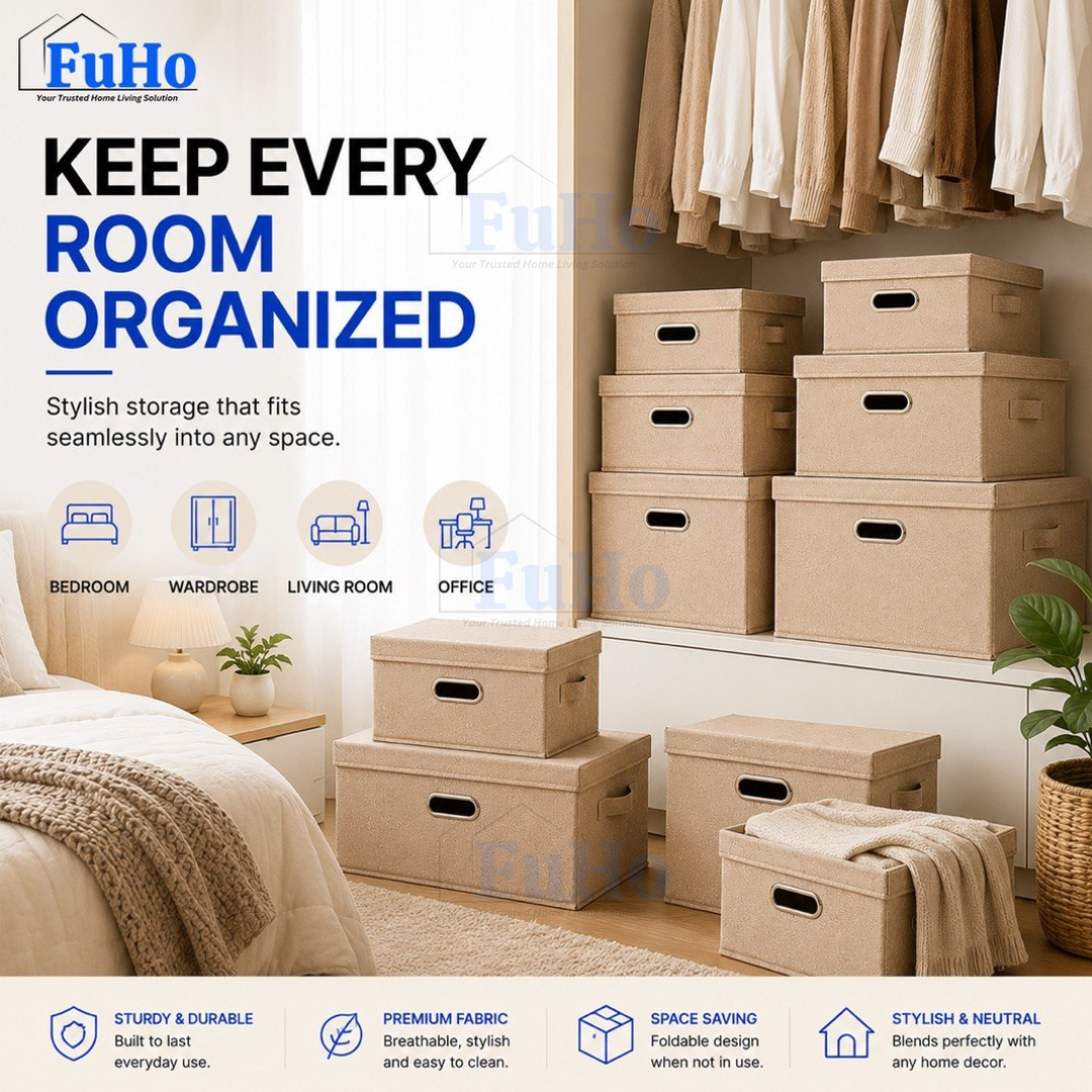 🇸🇬READY STOCK🇸🇬 FuHo Foldable Cotton Linen Storage Box | Storage Box | Collapsible Storage Box | (HL0257)
