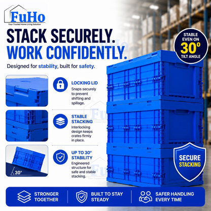 🇸🇬READY STOCK🇸🇬 FuHo Heavy Duty Collapsible Stackable Box | Industrial Box | Warehouse Box | Blue Crate (IND0001)