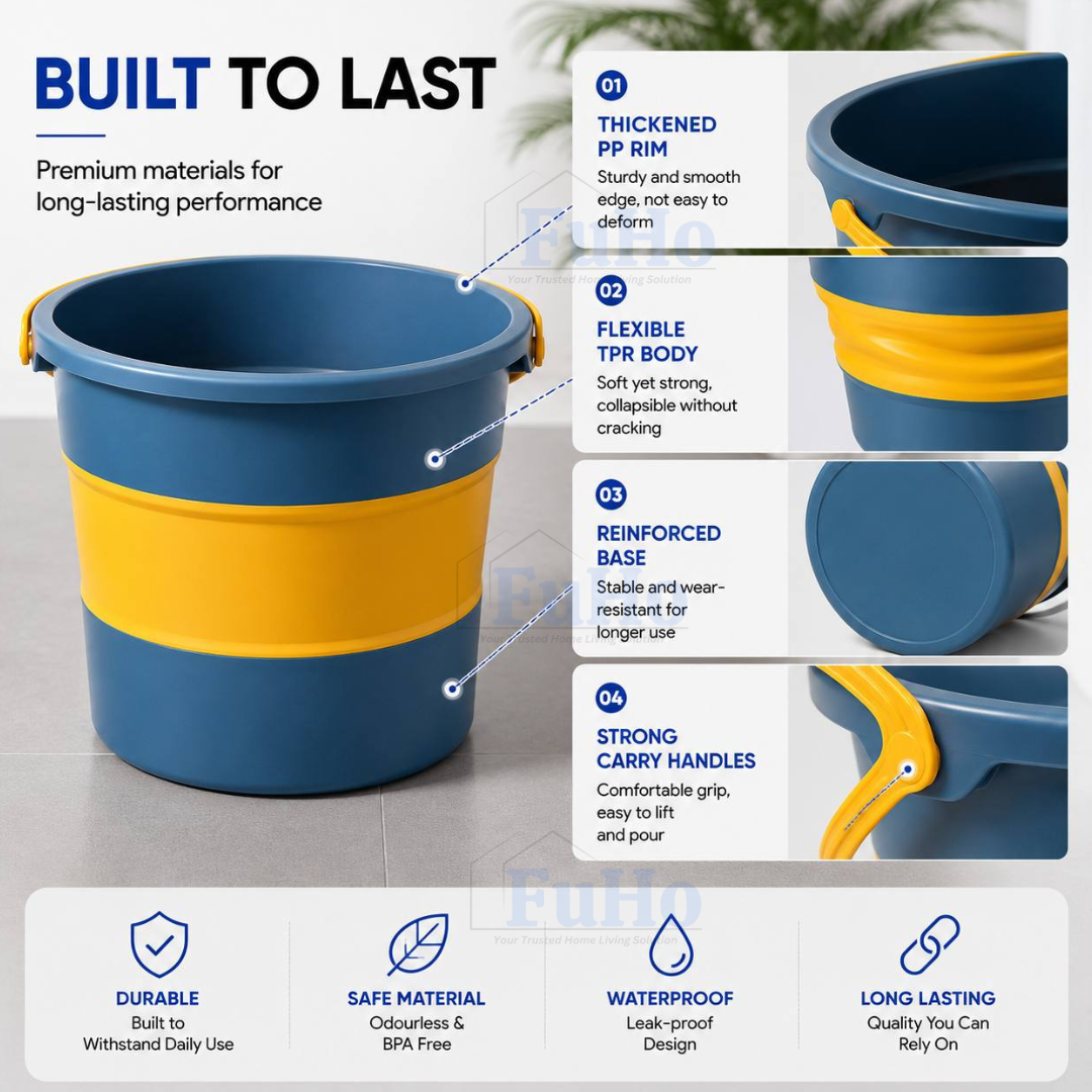 🇸🇬READY STOCK🇸🇬 Fuho Collapsible Bucket | Collapsible Pail | Portable Foldable Bucket Water Pail | Car Wash (HL0165)