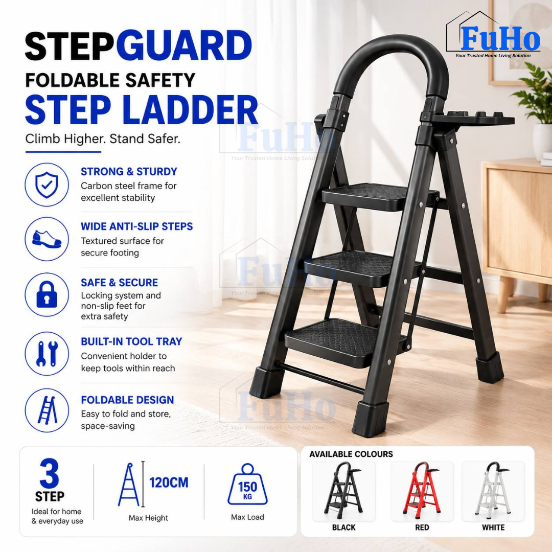 Fuho StepGuard Foldable Step Ladder with Handrail (3, 4, 5 Steps)
