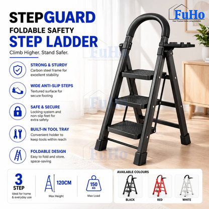 Fuho StepGuard Foldable Step Ladder with Handrail (3, 4, 5 Steps)