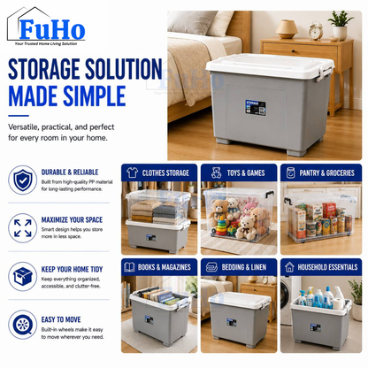 Fuho Transparent Storage Box With Wheel | Plastic Container | Stackable Box | Storage Box (HL0005)