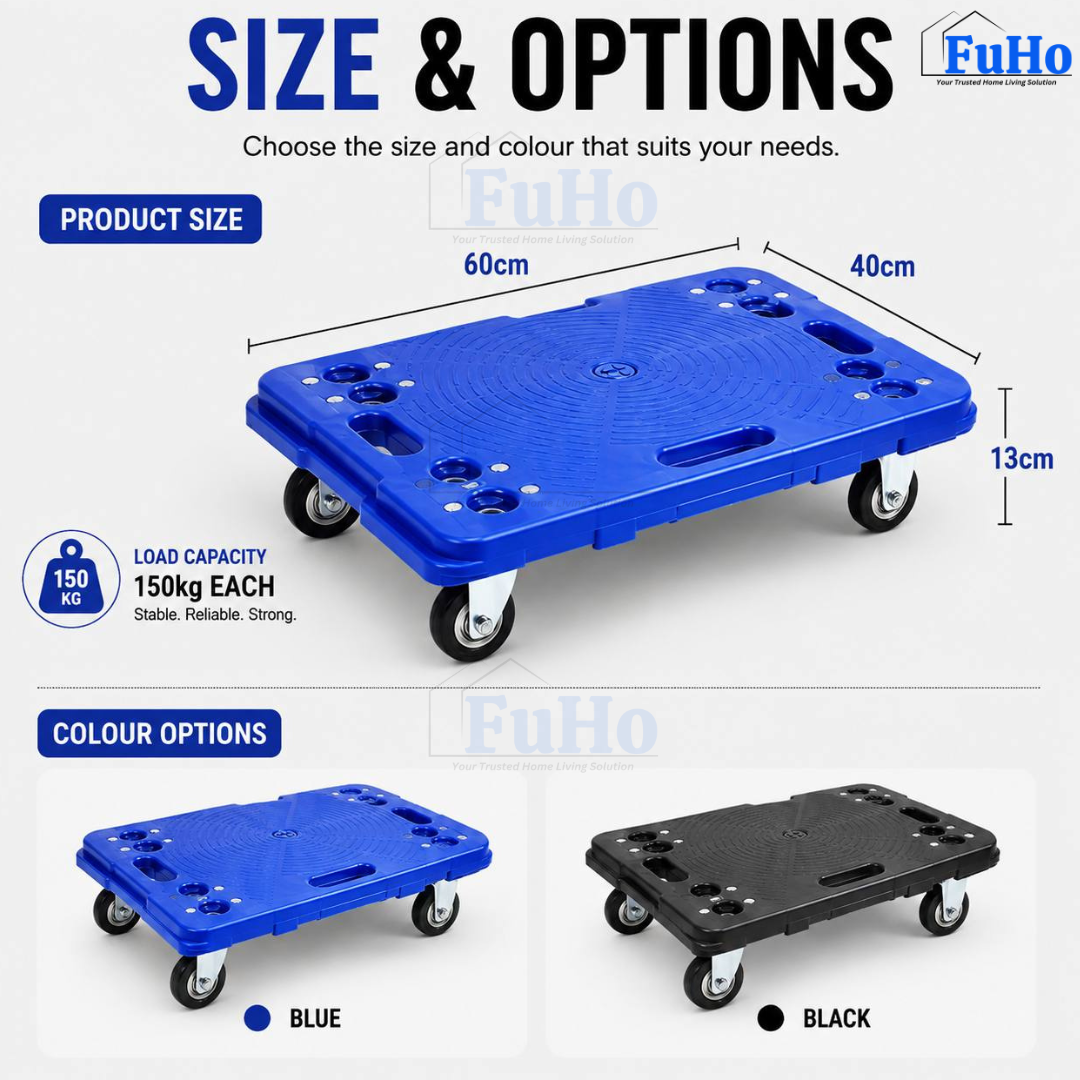Fuho Industrial Lightweight Flat Trolley (Black, Blue)