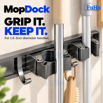 Fuho MopDock Wall-Mounted Broom & Mop Holder (2, 4 or 6 Slots)