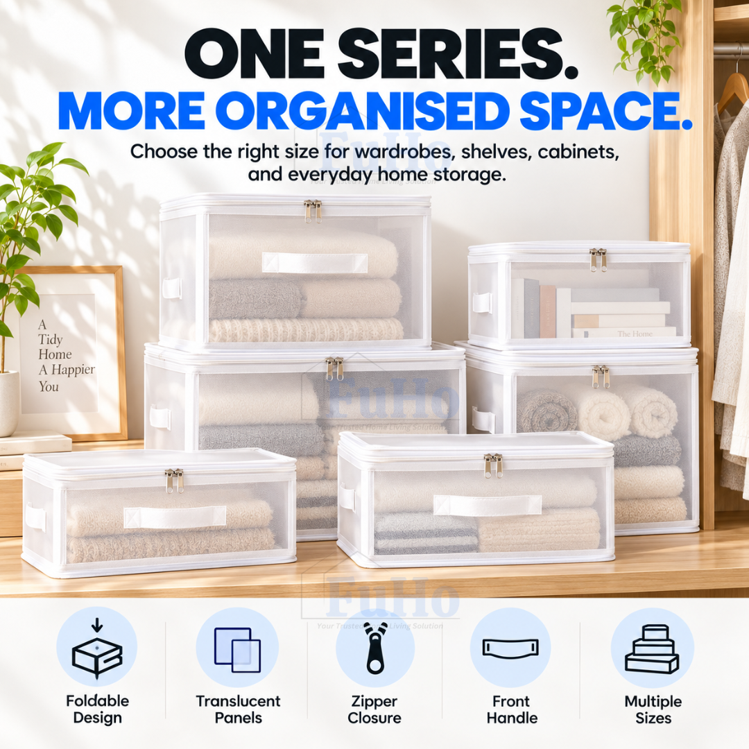 Fuho ViewFold Linen Storage Box with Handles, Foldable (6.7L to 47L)
